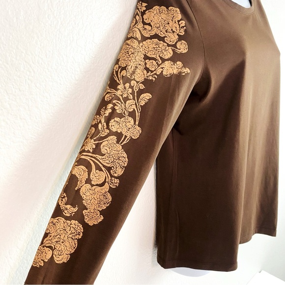 Peruvian Collection Brown Pima Cotton Long Sleeve Tee Shirt Size L - Picture 2 of 5